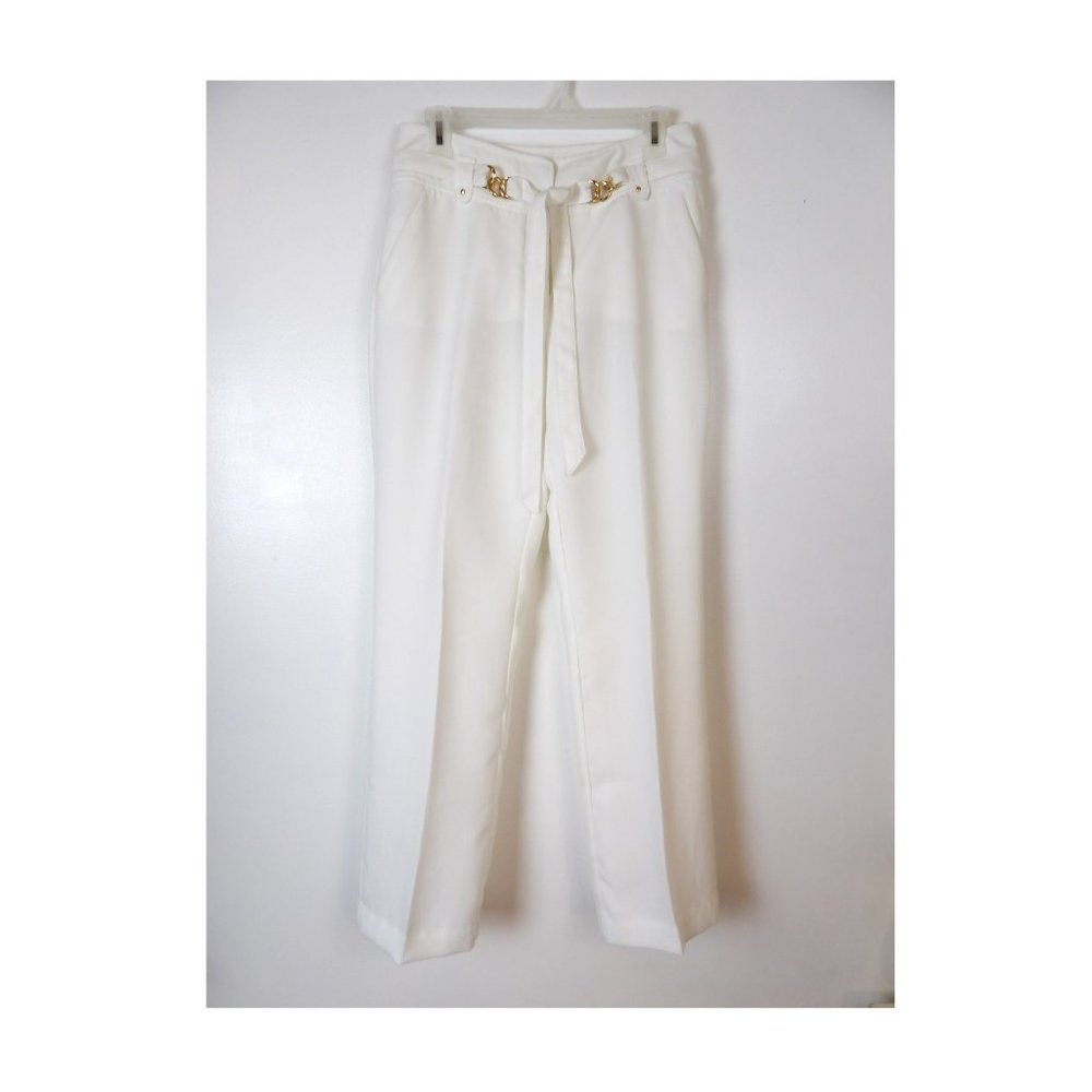 Vintage Women's White Dress Pants with Chain Link Belt